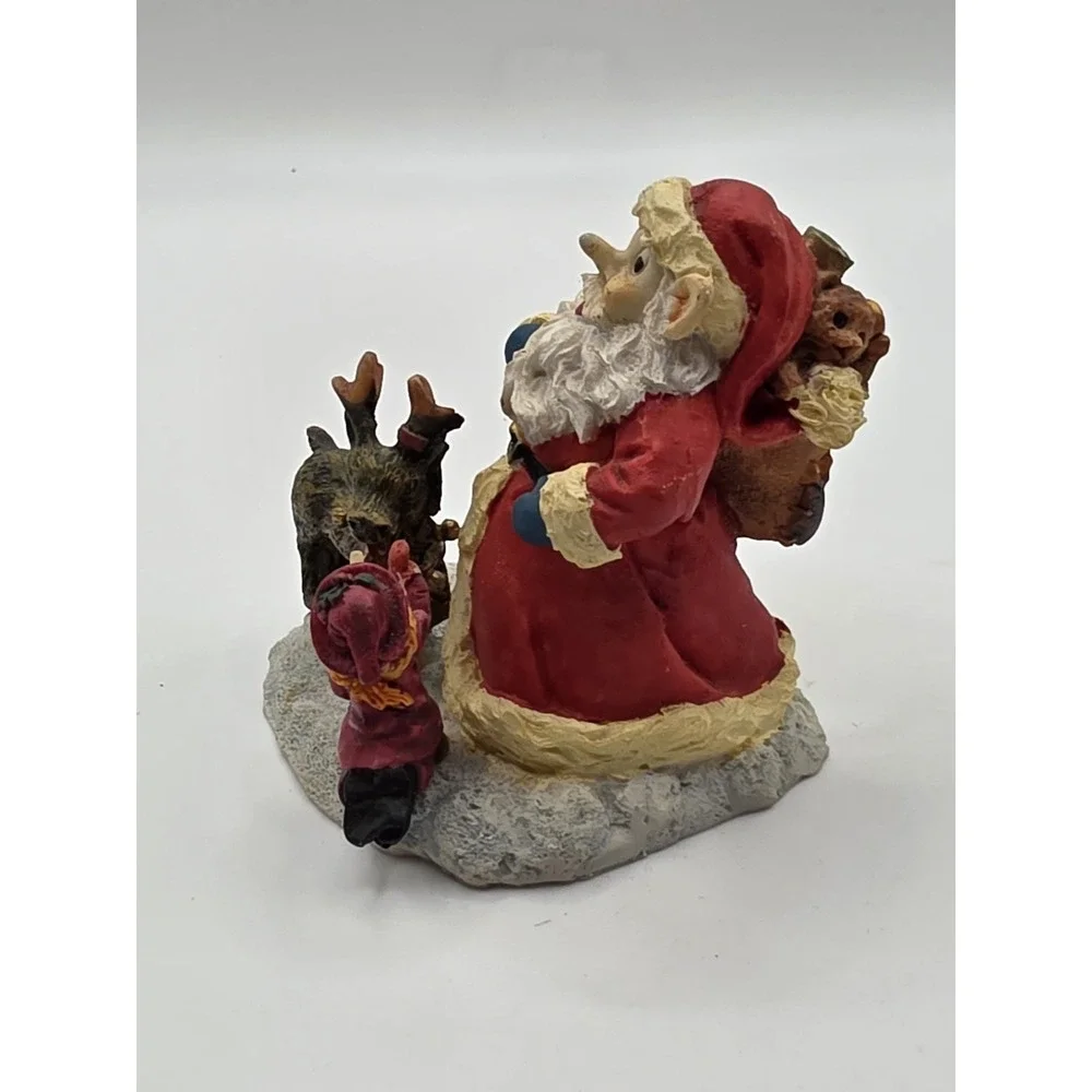 Elf Santa Reindeer Playing With Mini Elf Figurine